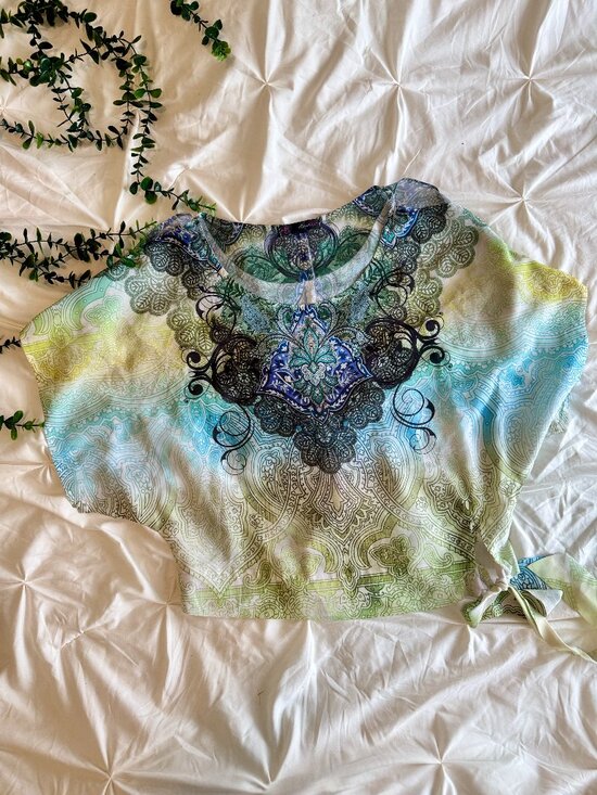 HeartSoul Tops - Heart SOUL Paisley Side-Tie Poncho Blouse Size Medium – Green & Blue